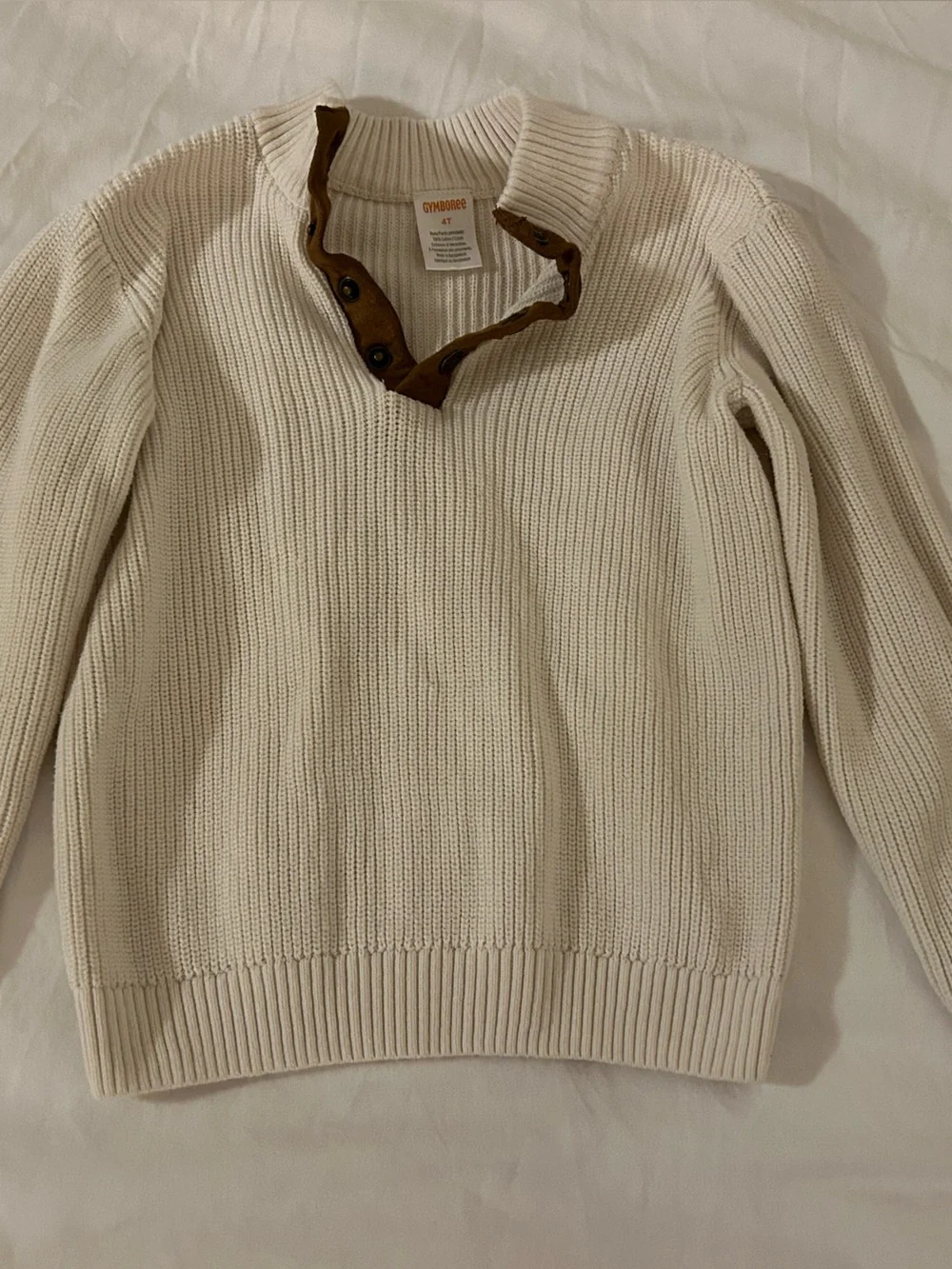 Gymboree Cream Knit Sweater with Brown Button Placket
